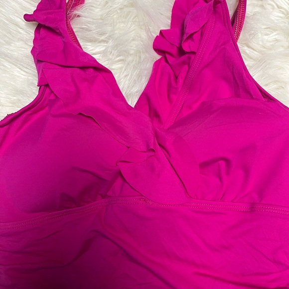 lauren ralph lauren Hot Pink One Piece Size 12 Ruffled Top Underwired - Picture 2 of 4